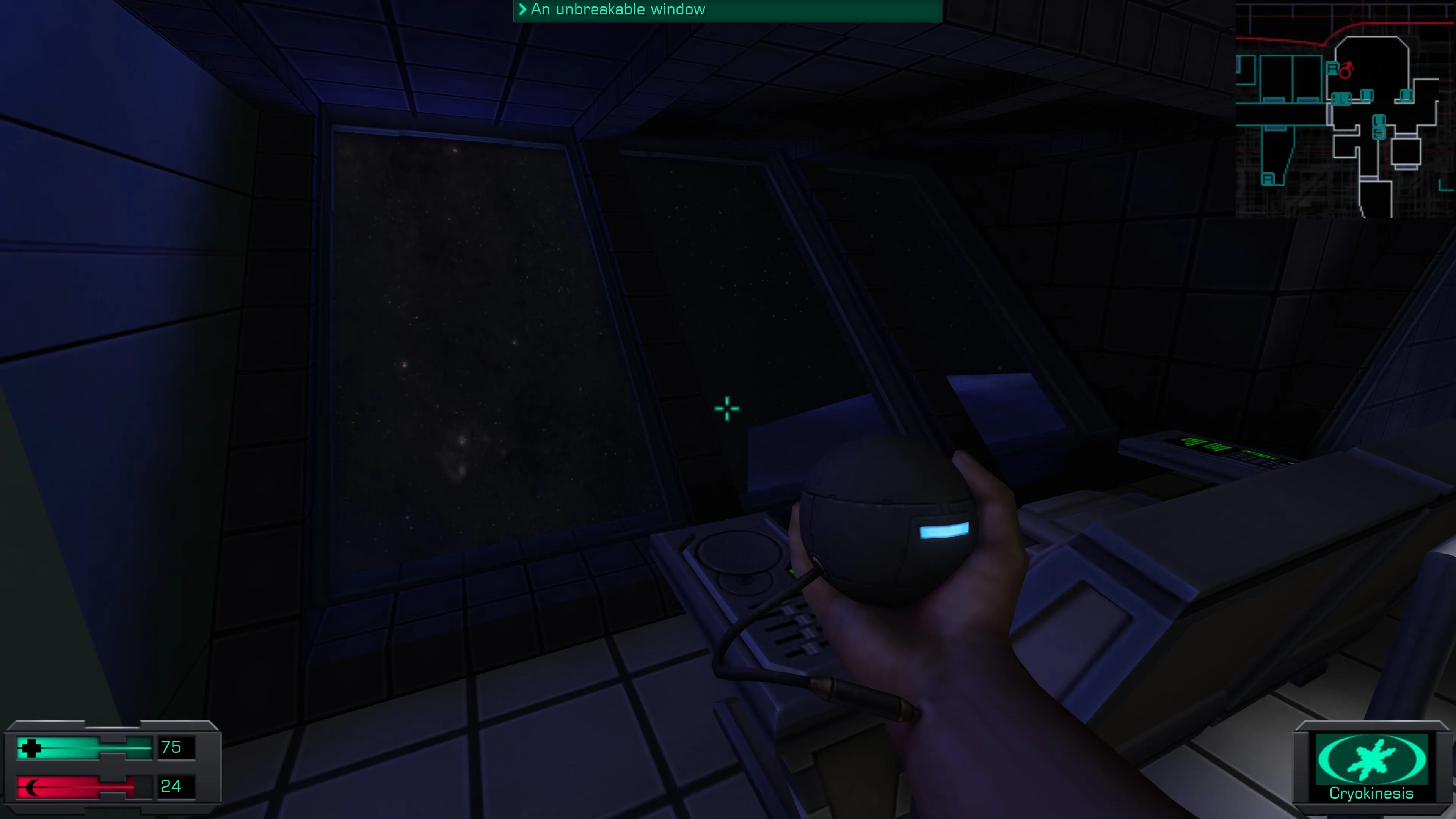 Người chơi sử dụng sức mạnh psionics (tâm linh) trong System Shock 2 Remaster.