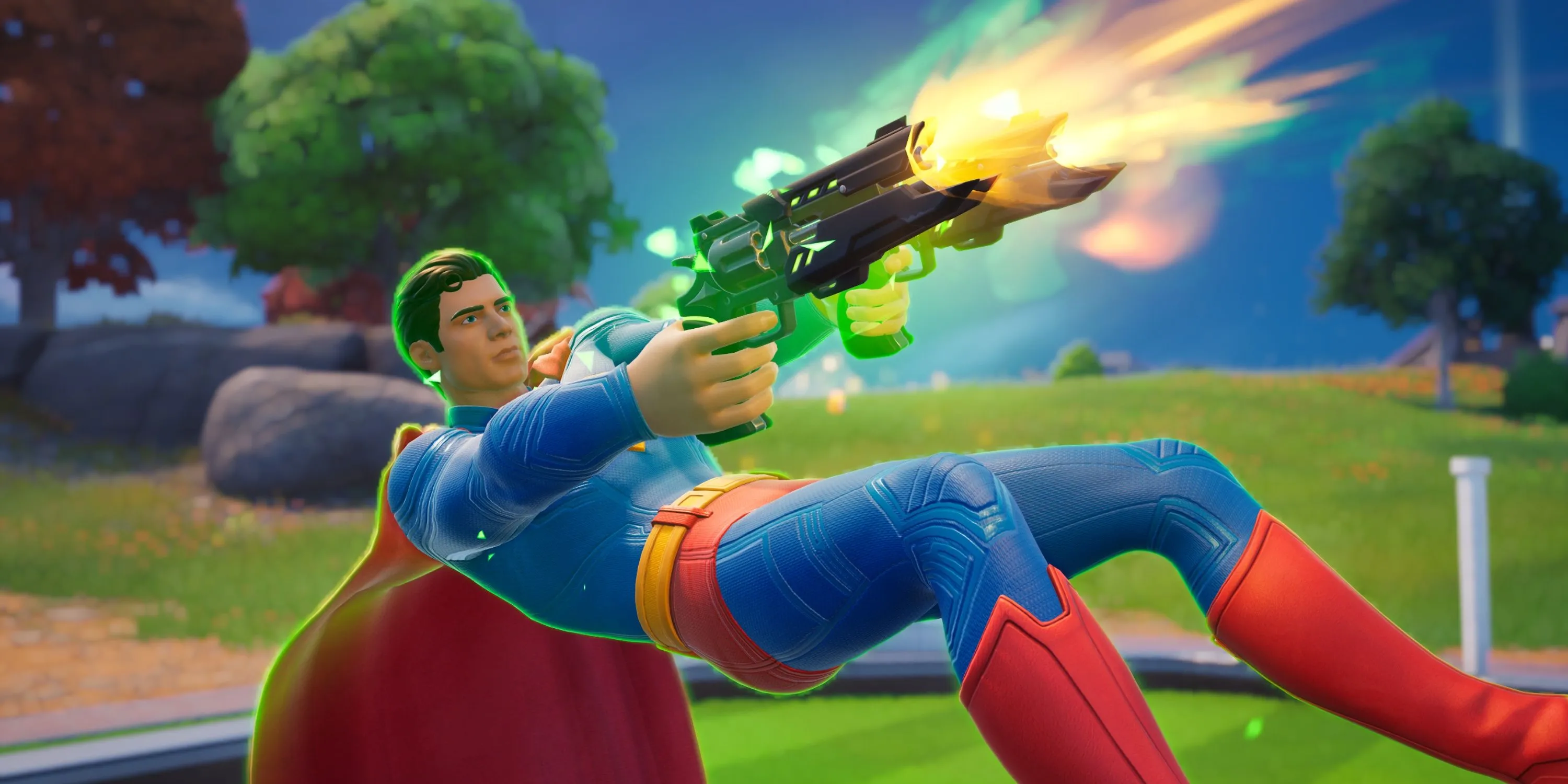 Người chơi Superman sử dụng Surf Cube trên đường phố Fortnite