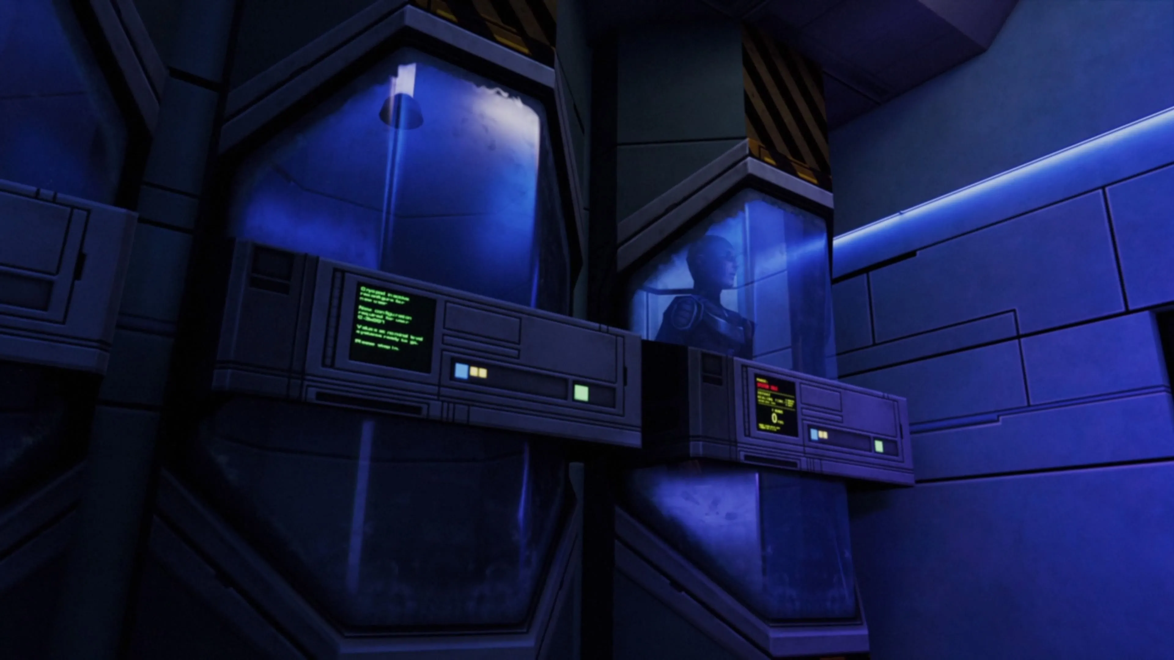 Nhân vật chính được đánh thức khỏi khoang ngủ đông trong System Shock 2.
