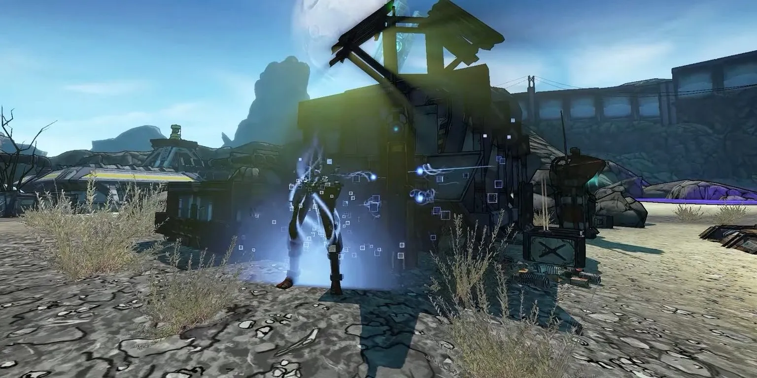 Nhân vật hồi sinh tại trạm New-U trong game Borderlands 2.