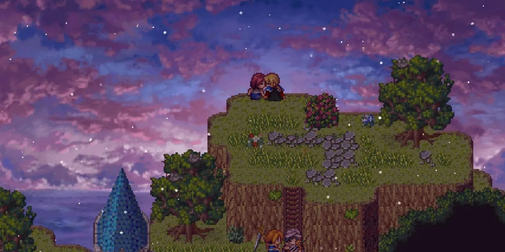 Nhân vật nữ chính trong game Ara Fell Enhanced Edition chạy nhảy trên nền cảnh quan 2D pixel art đẹp mắt