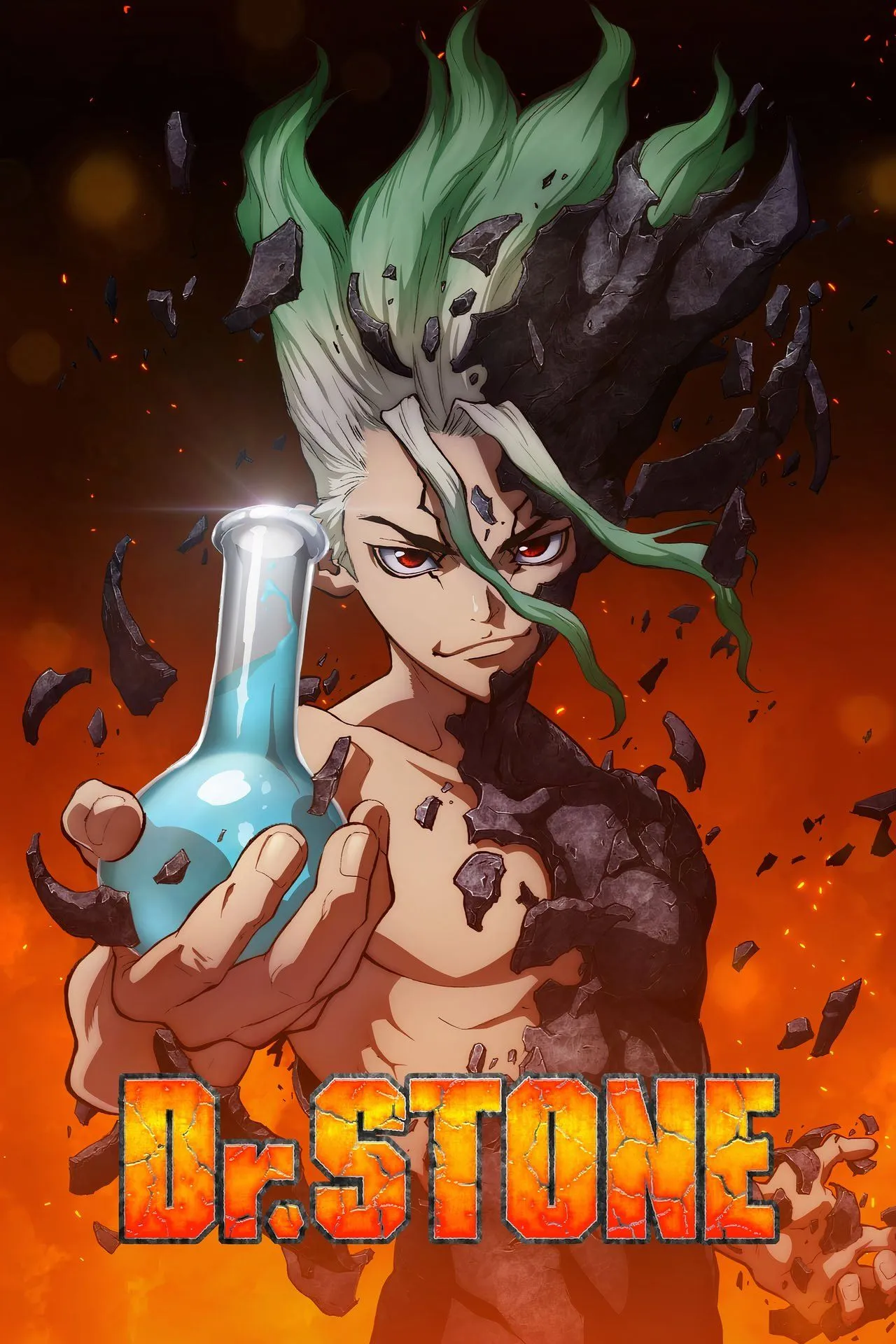Nhân vật Senku Ishigami và nhóm bạn trong anime khoa học viễn tưởng Dr. Stone.