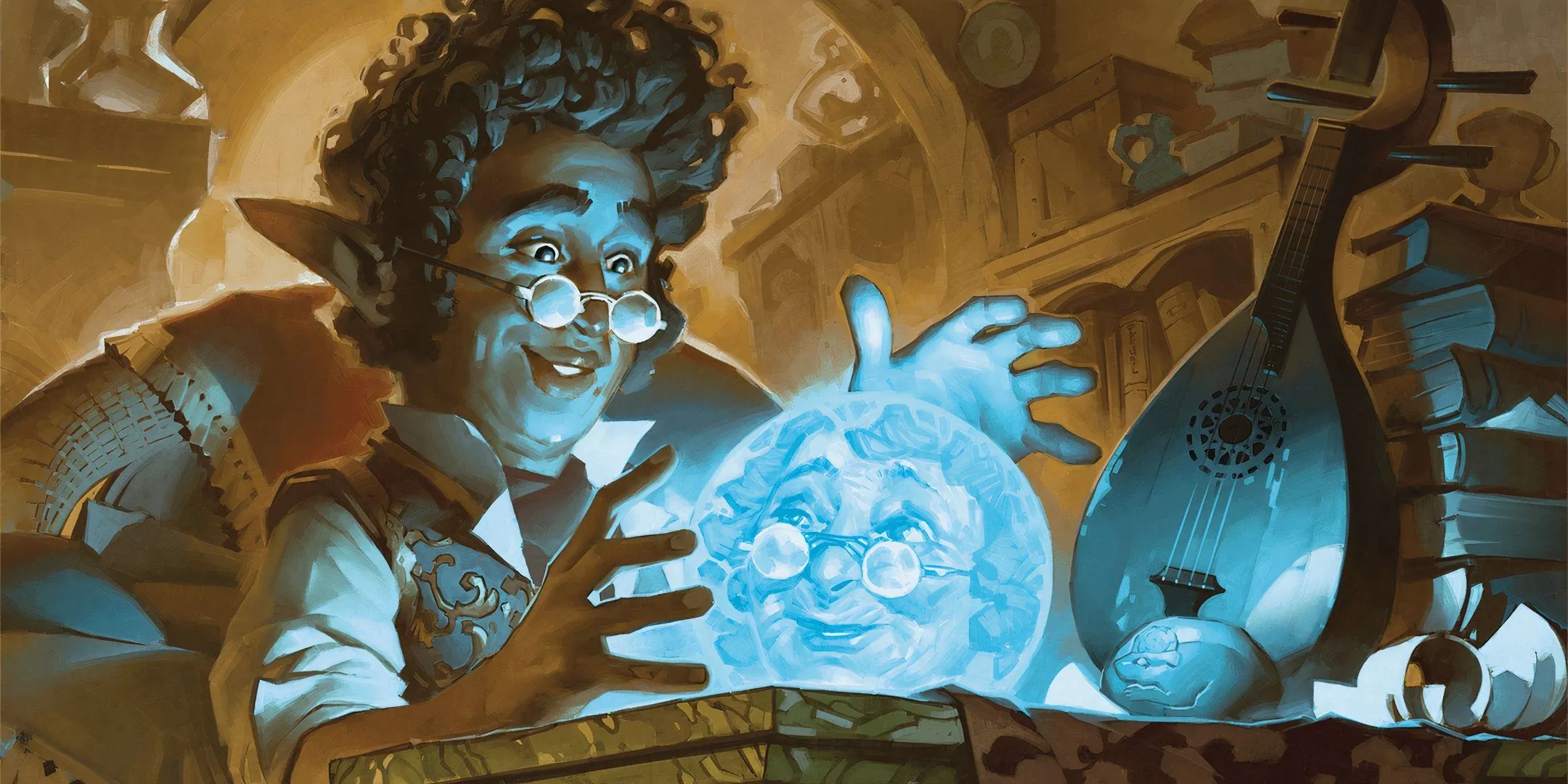 Pháp sư Wizard thực hiện nghi lễ tiên tri bằng quả cầu scrying, liên quan đến Feat Ritual Caster.