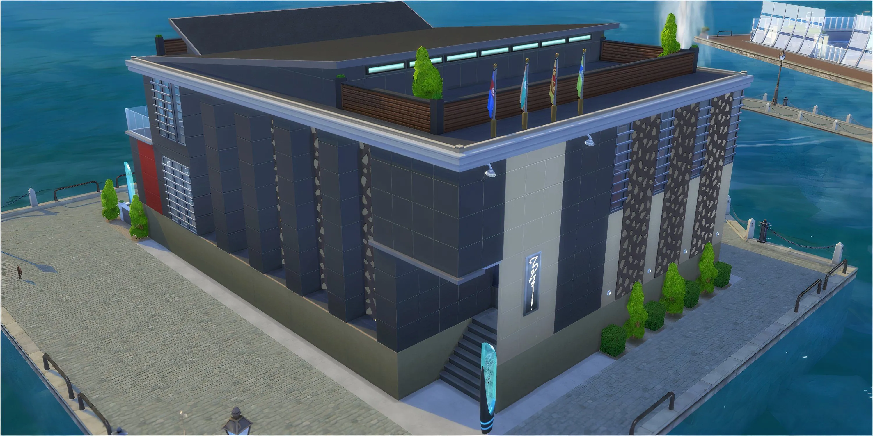Sảnh chính của Discotheque Pan Europa Nightclub với ánh sáng rực rỡ và không gian đa tầng ấn tượng trong The Sims 4.