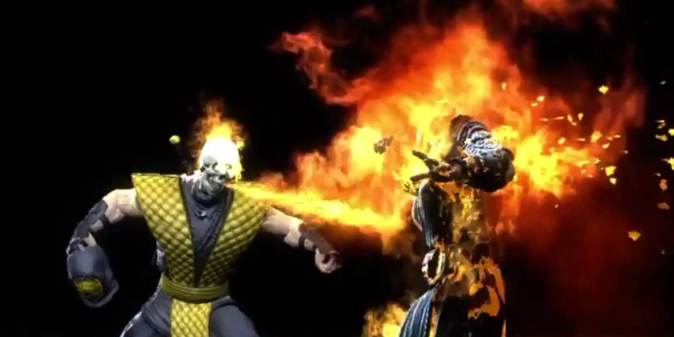 Scorpion dùng lửa thiêu cháy đối thủ trong Fatality Toasty! ở Mortal Kombat 2011