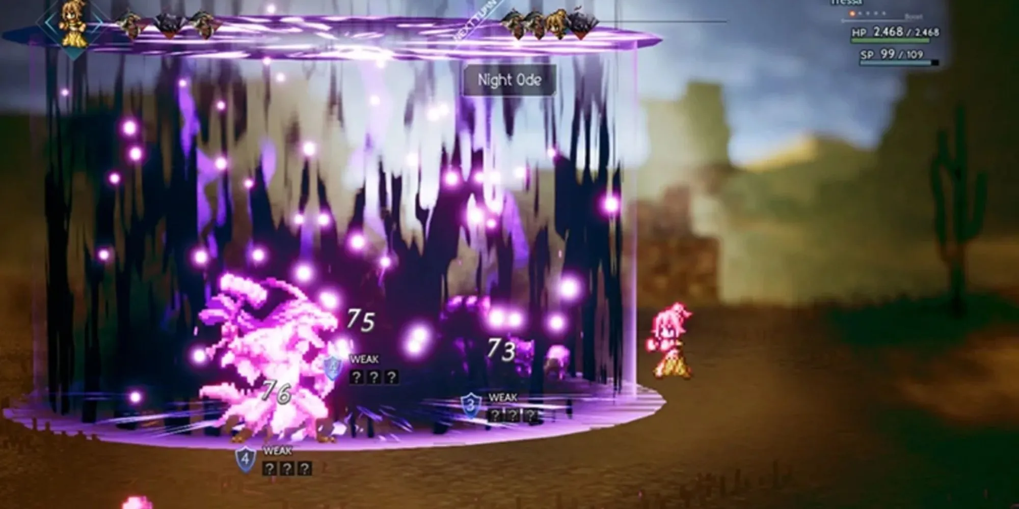 Tám nhân vật chính đứng cùng nhau trên phông nền bầu trời xanh trong game Octopath Traveler