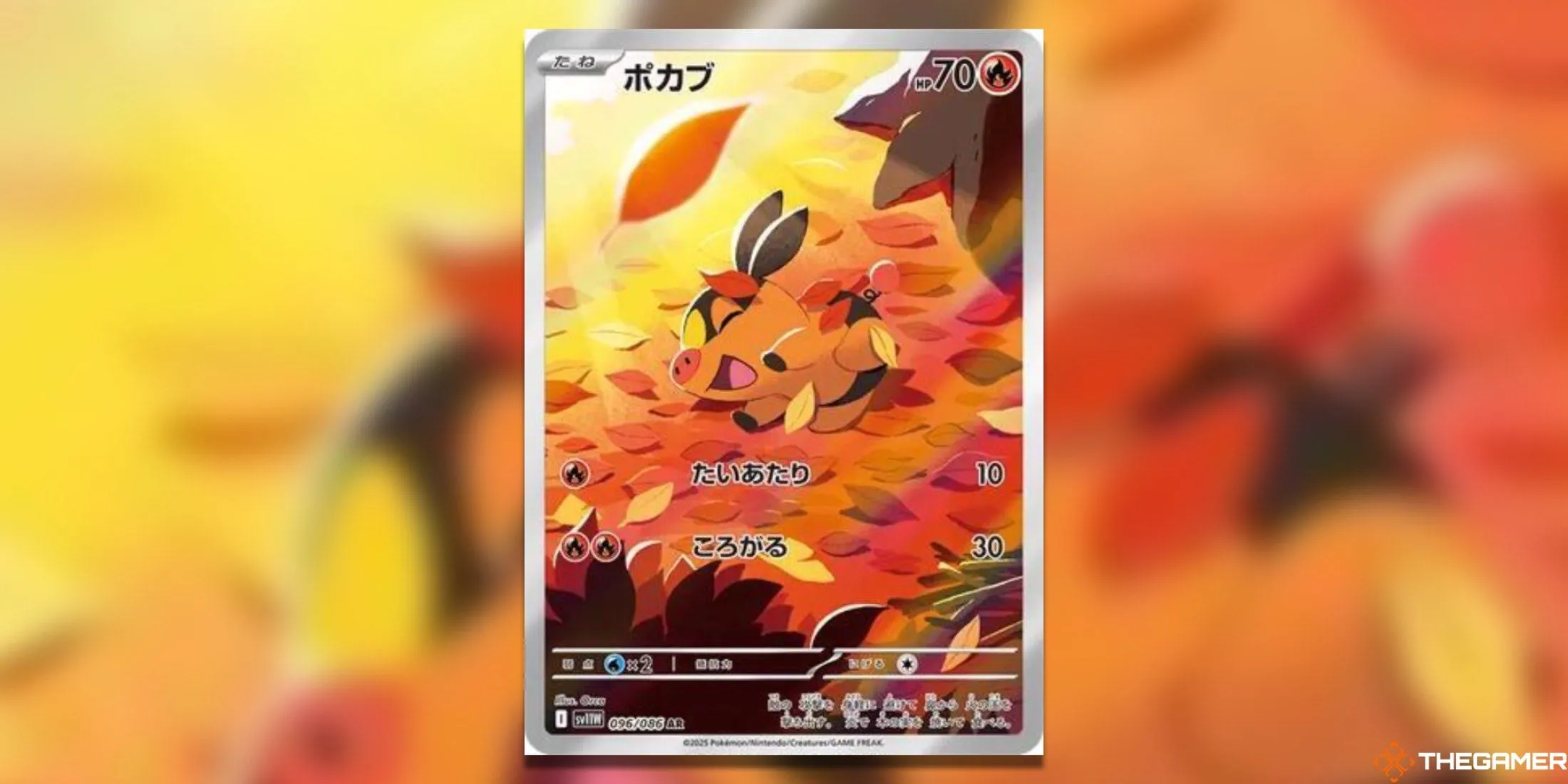 Thẻ bài Art Rare Tepig từ bộ Pokemon TCG White Flare với Tepig đang chơi đùa trong khung cảnh thiên nhiên