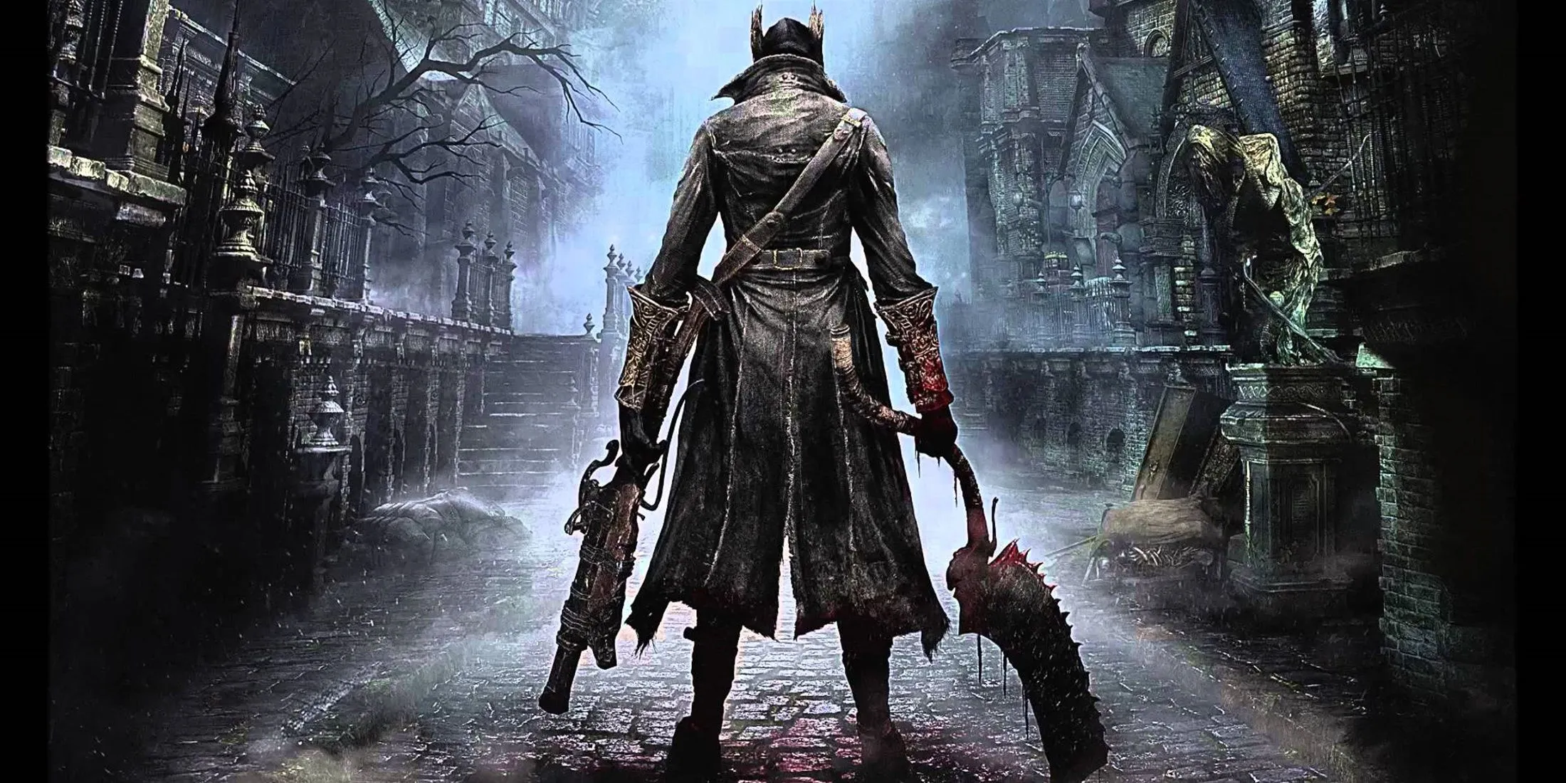 Thợ săn trong Bloodborne với vũ khí độc đáo và bộ trang phục đặc trưng, sẵn sàng cho những cuộc chiến khốc liệt