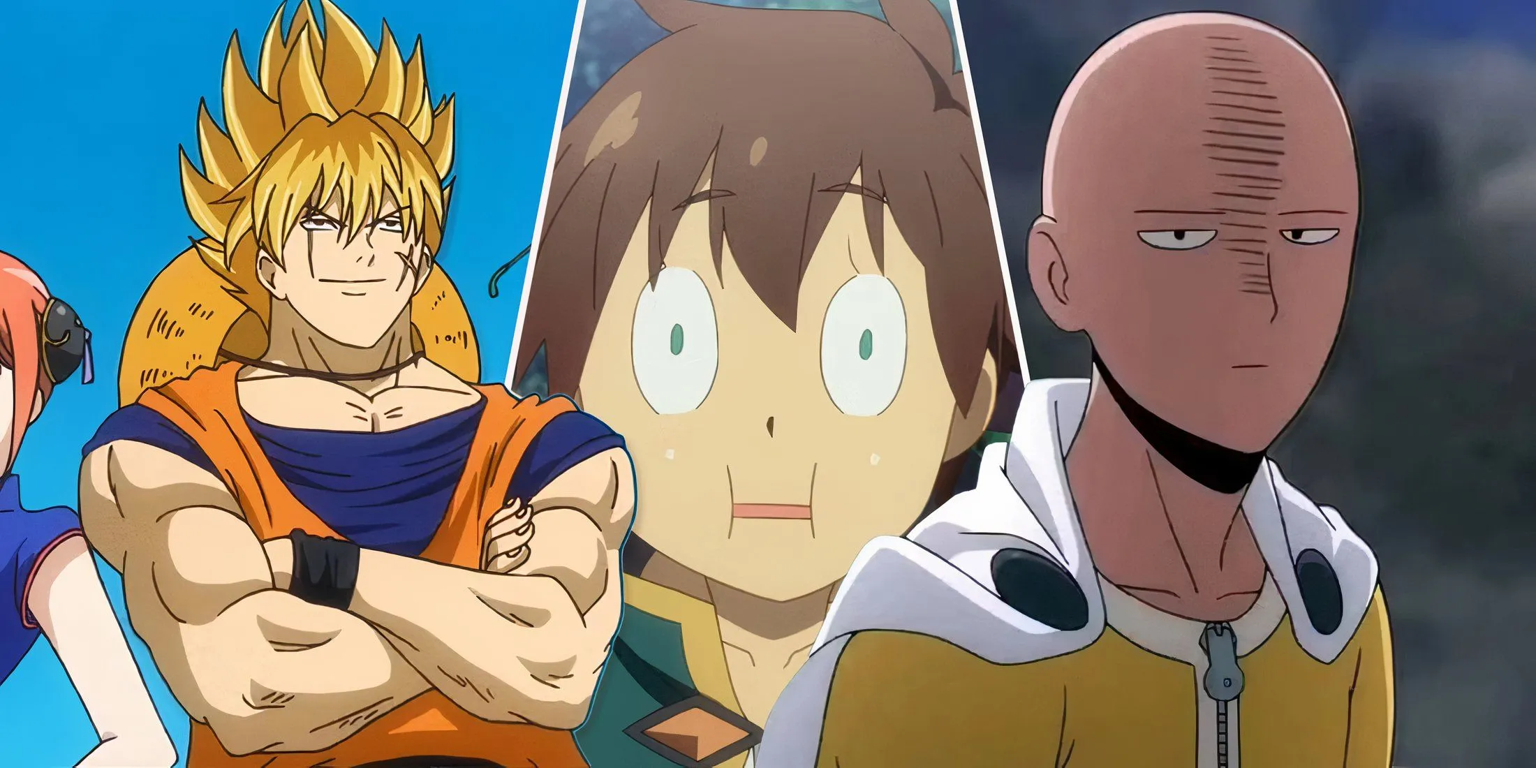 Tổng hợp các bộ anime hài hước xuất sắc nhất như Konosuba, Gintama và One Punch Man.