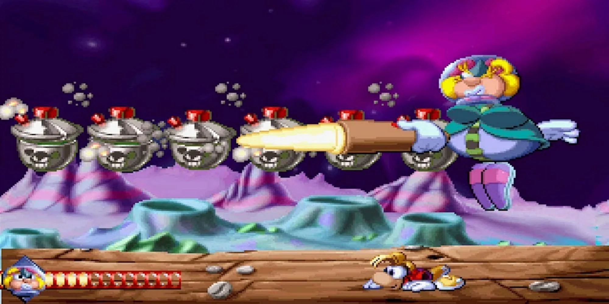 Trận đấu boss Space Mama đầy thử thách kỹ năng trong game Rayman