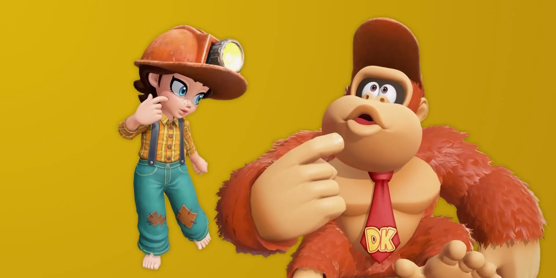 Trang phục khai thác của DK và Pauline trong Donkey Kong Bananza, minh họa phần thưởng sau khi hoàn thành cốt truyện chính.