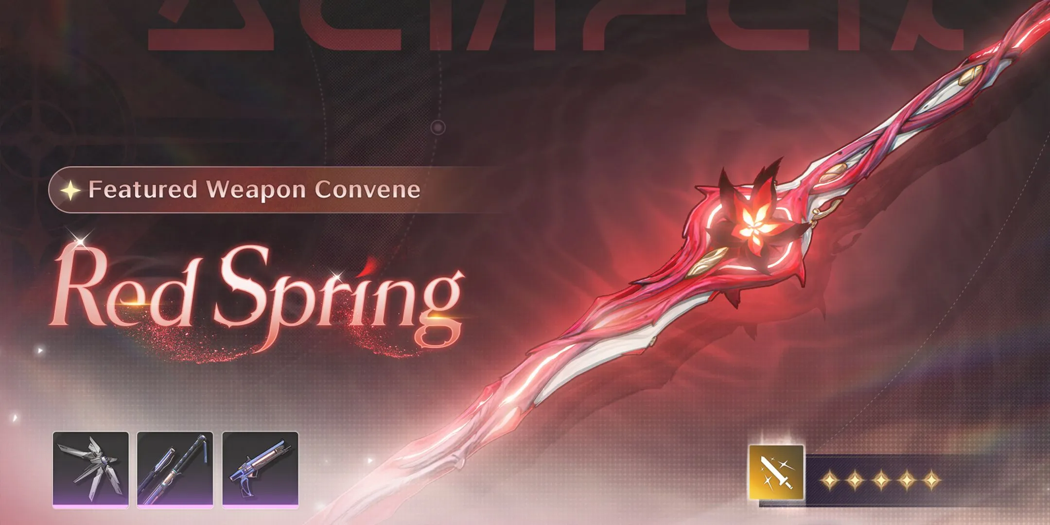 Vũ khí trấn phái Red Spring đi kèm banner Camellya trong Wuthering Waves 1.4.
