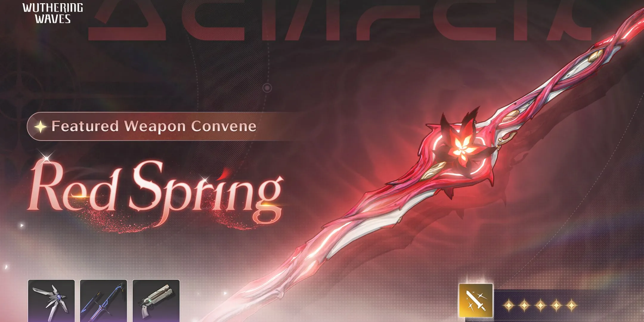 Vũ khí trấn phái Red Spring đi kèm banner Camellya trong Wuthering Waves 2.2.