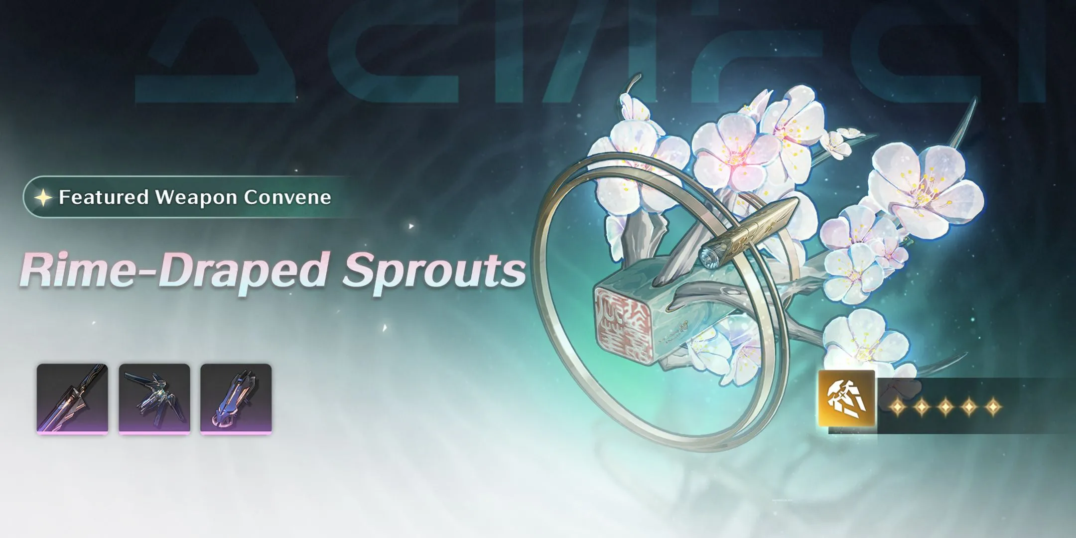 Vũ khí trấn phái Rime-Draped Sprouts đi kèm banner Zhezhi trong Wuthering Waves 1.2.