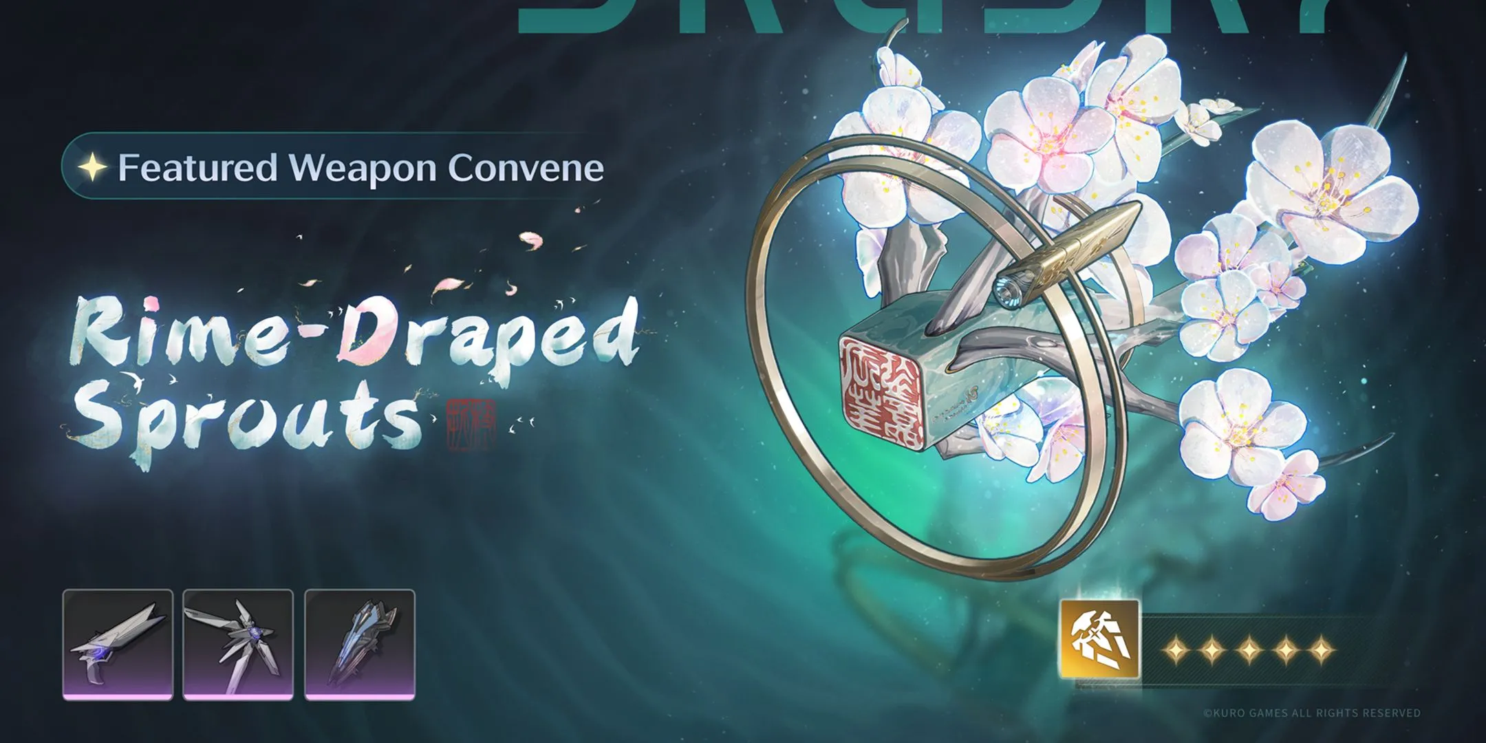 Vũ khí trấn phái Rime-Draped Sprouts đi kèm banner Zhezhi trong Wuthering Waves 2.0.