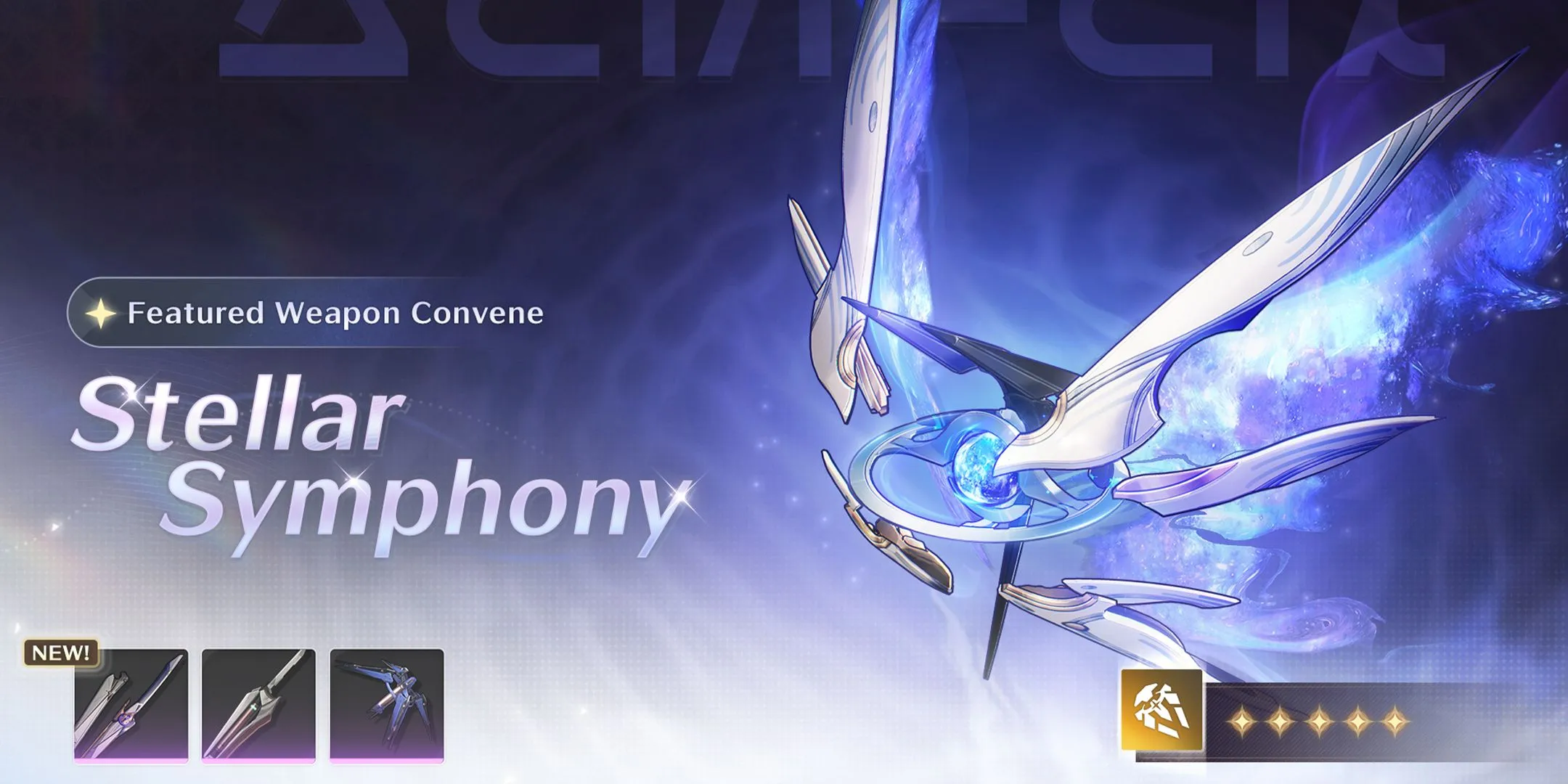 Vũ khí trấn phái Stellar Symphony đi kèm banner The Shorekeeper trong Wuthering Waves 1.3.