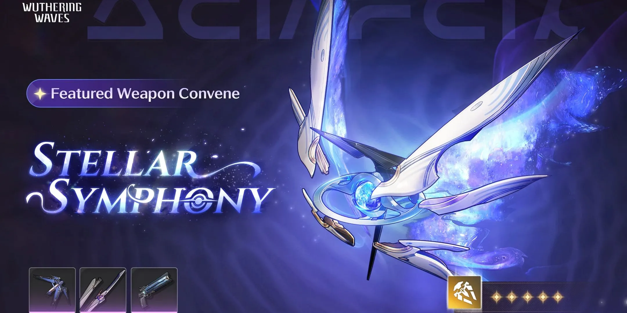 Vũ khí trấn phái Stellar Symphony đi kèm banner The Shorekeeper trong Wuthering Waves 2.2.