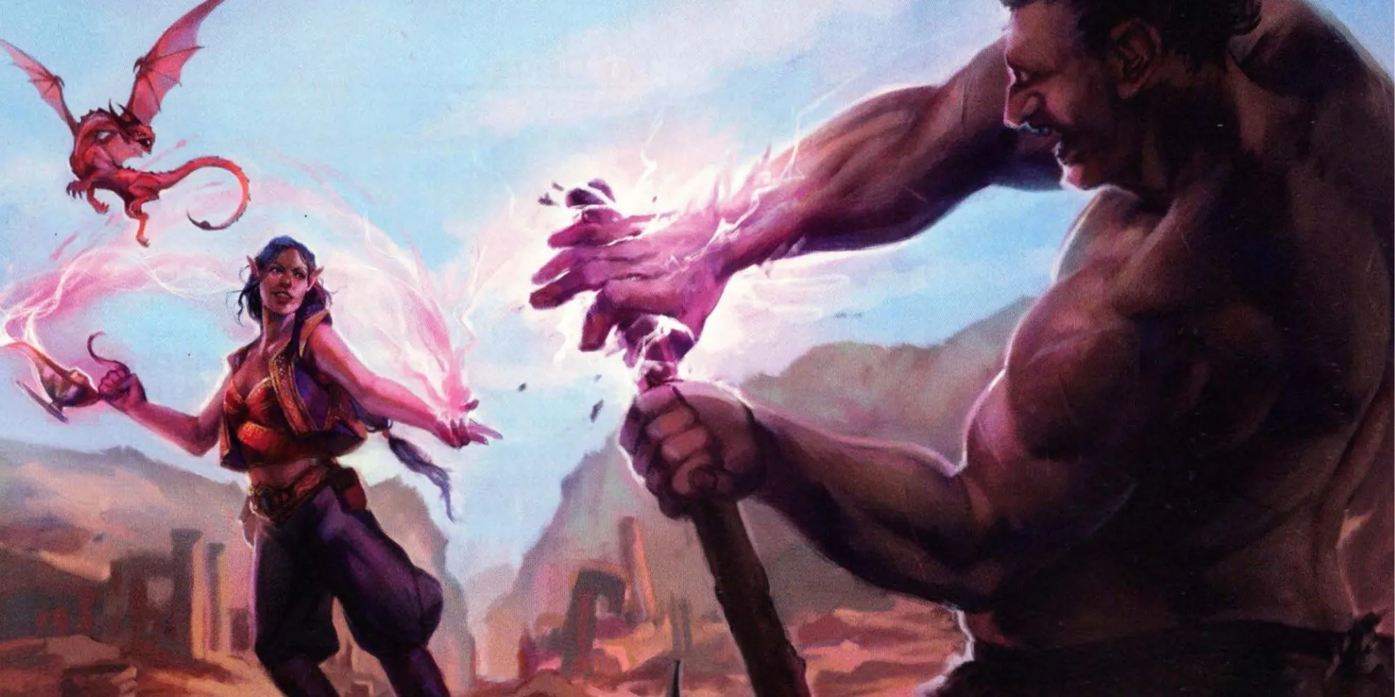 Warlock Genie chiến đấu với Cyclops, minh họa tình huống nhân vật D&amp;D thiếu chuẩn bị.