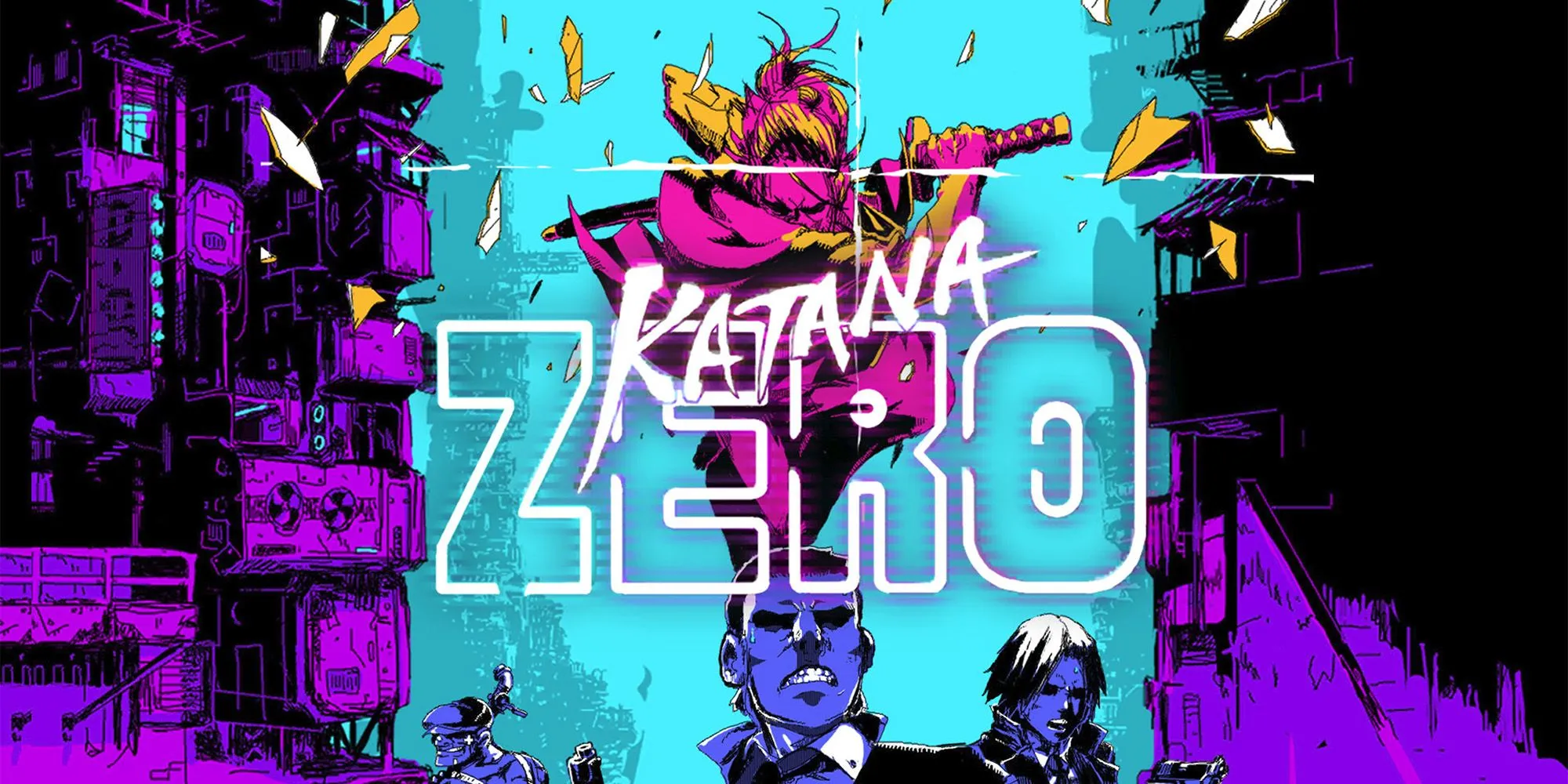 Zero tấn công một nhóm kẻ địch bằng thanh kiếm của mình trong Katana Zero.